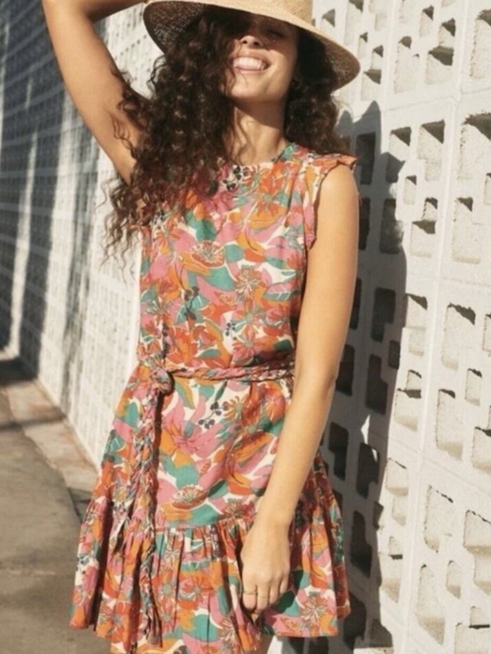 Marine Layer Floral Tie-Waist Sleeveless Dress, Size Medium, EUC